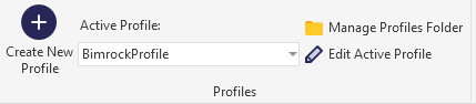 Profiles ribbon panel with Active Profile dropdown and management buttons
