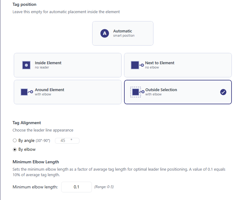 Outside Selection placement with elbow length settings