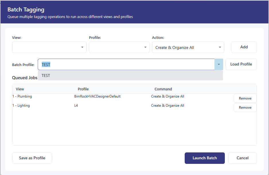 Batch Tagging queue with multiple jobs and a saved batch profile